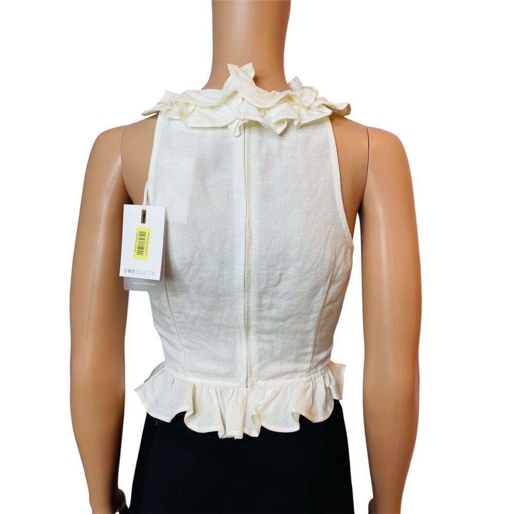 C/MEO Collective Linen Blend Cropped Ruffle Tank Blouse size S NWT Ivory - Picture 3 of 11